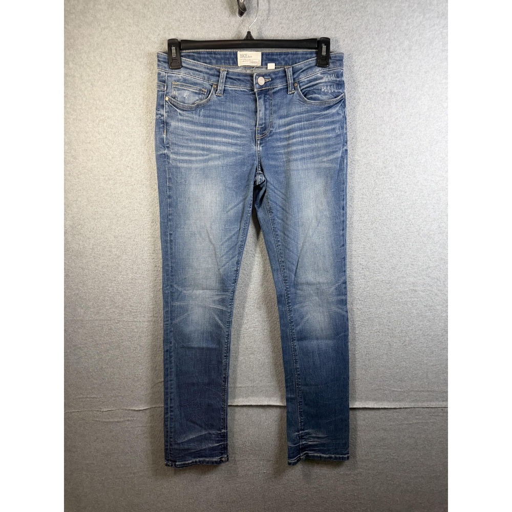 BKE Payton Straight Jeans Womens 27R/32 Blue Distressed Stretch Denim Mid Rise
